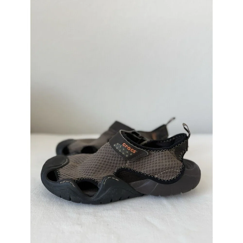 Crocs Men's Size 8 Brown SwiftWater Mesh Fisherman Deck‎ Sandals Water Shoes EUC